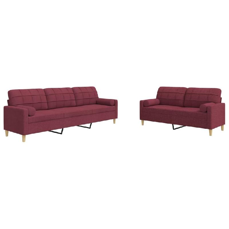 VidaXL Ensemble de canapés 2 pcs coussins décoratifs bordeaux tissu Modèle Uralia - 3278341_0