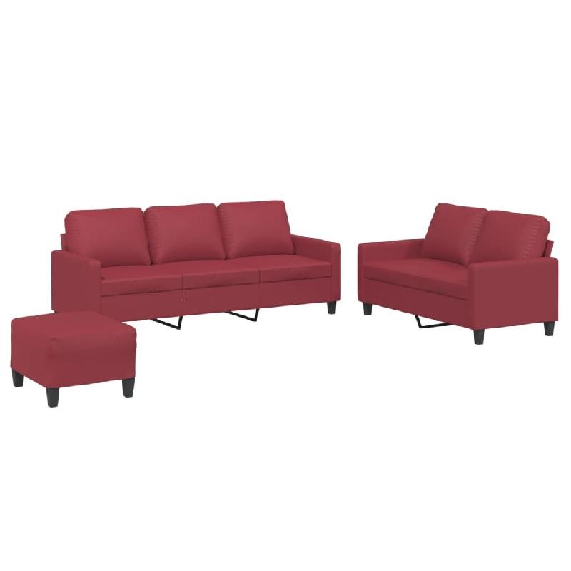 VidaXL Ensemble de canapés 3 pcs et coussins Rouge bordeaux Similicuir Modèle Nectar Moderne - 3201426_0