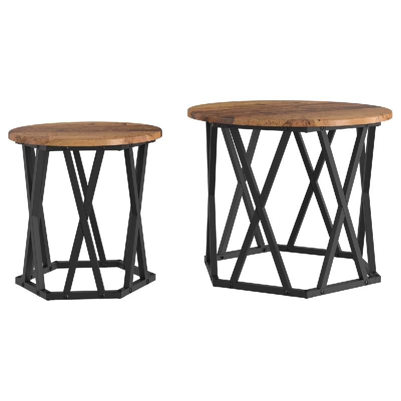 VidaXL Table d'appoint 2 pcs bois recyclé Bois d'ingénierie et acier Modèle Zenith Chic - 868247_0