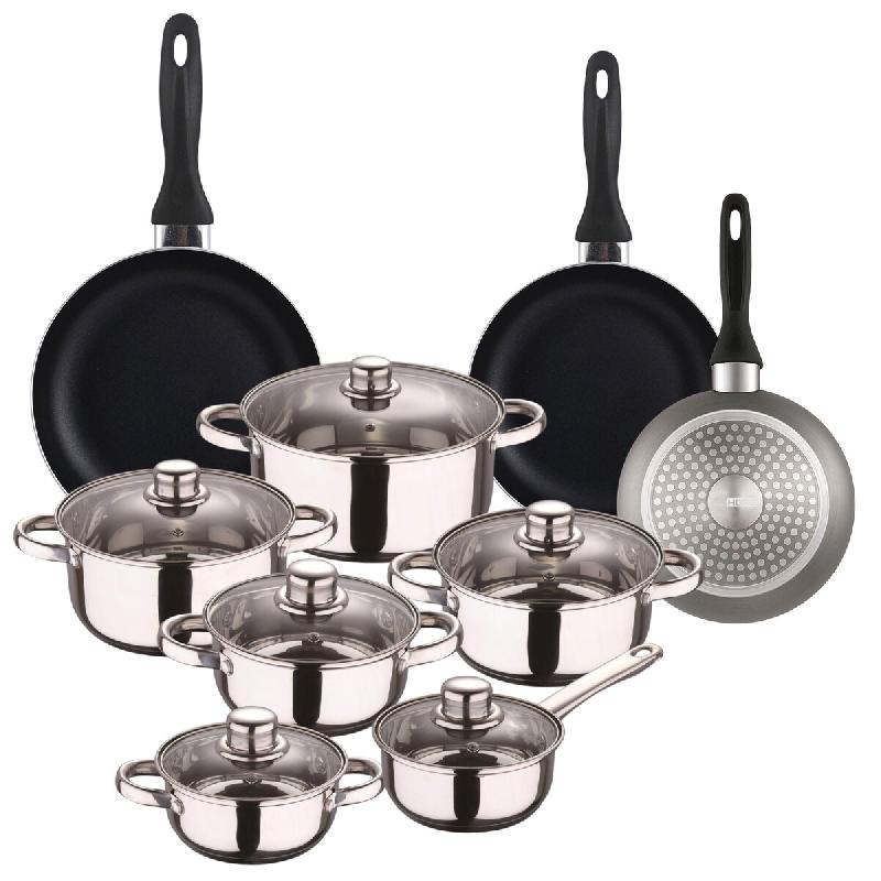 WellHome - Batterie de cuisine de 12pc en acier inoxydable avec Ensemble de 3 Poêles Ø16/20/24cm Gris métallisé en aluminium pressé - multi-maté_0
