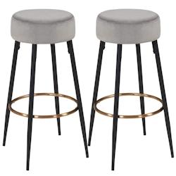 Décoshop26 - Lot de 2 tabourets de bar en tissu velours gris pieds en métal avec repose-pieds TDB09184 - gris 3001352056377_0