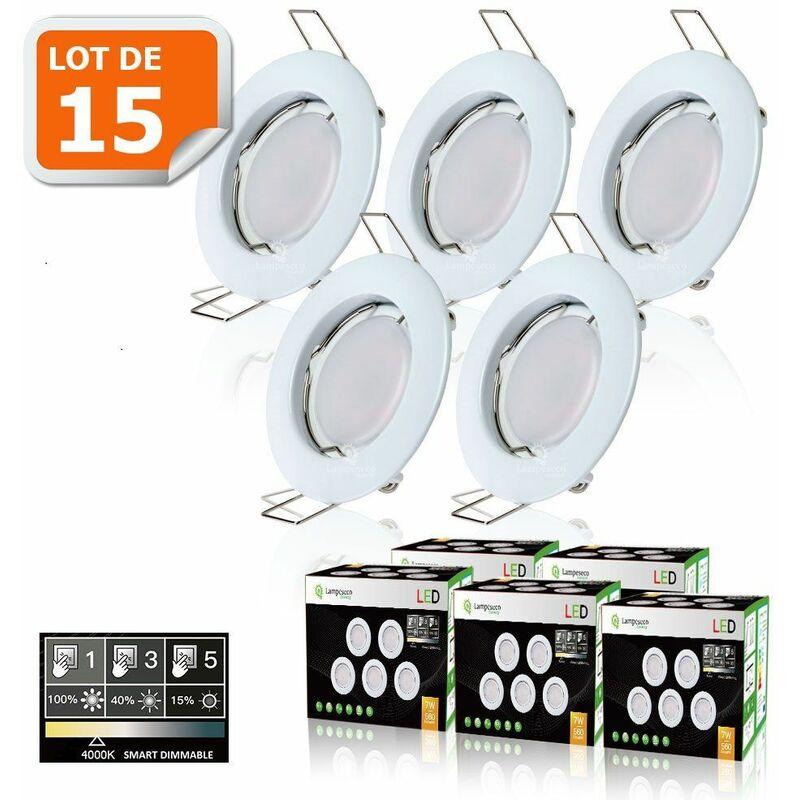 Lot de 50 Spot LED encastrable complet Blanc Fixe avec Ampoule GU10 7W  Dimmable