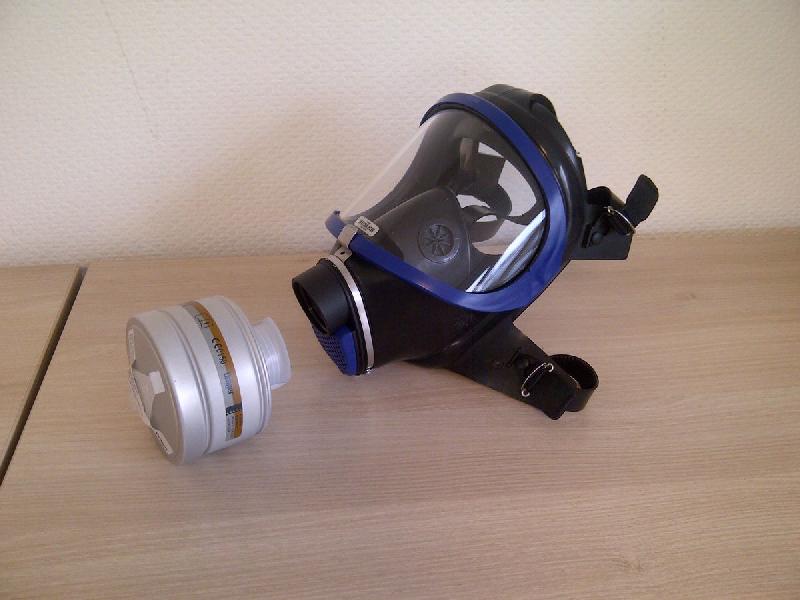 Masque à gaz pour produits chimiques piscine publique - Protection norme EN 136 Cl. 3 ou Cl. 2 - CE_0