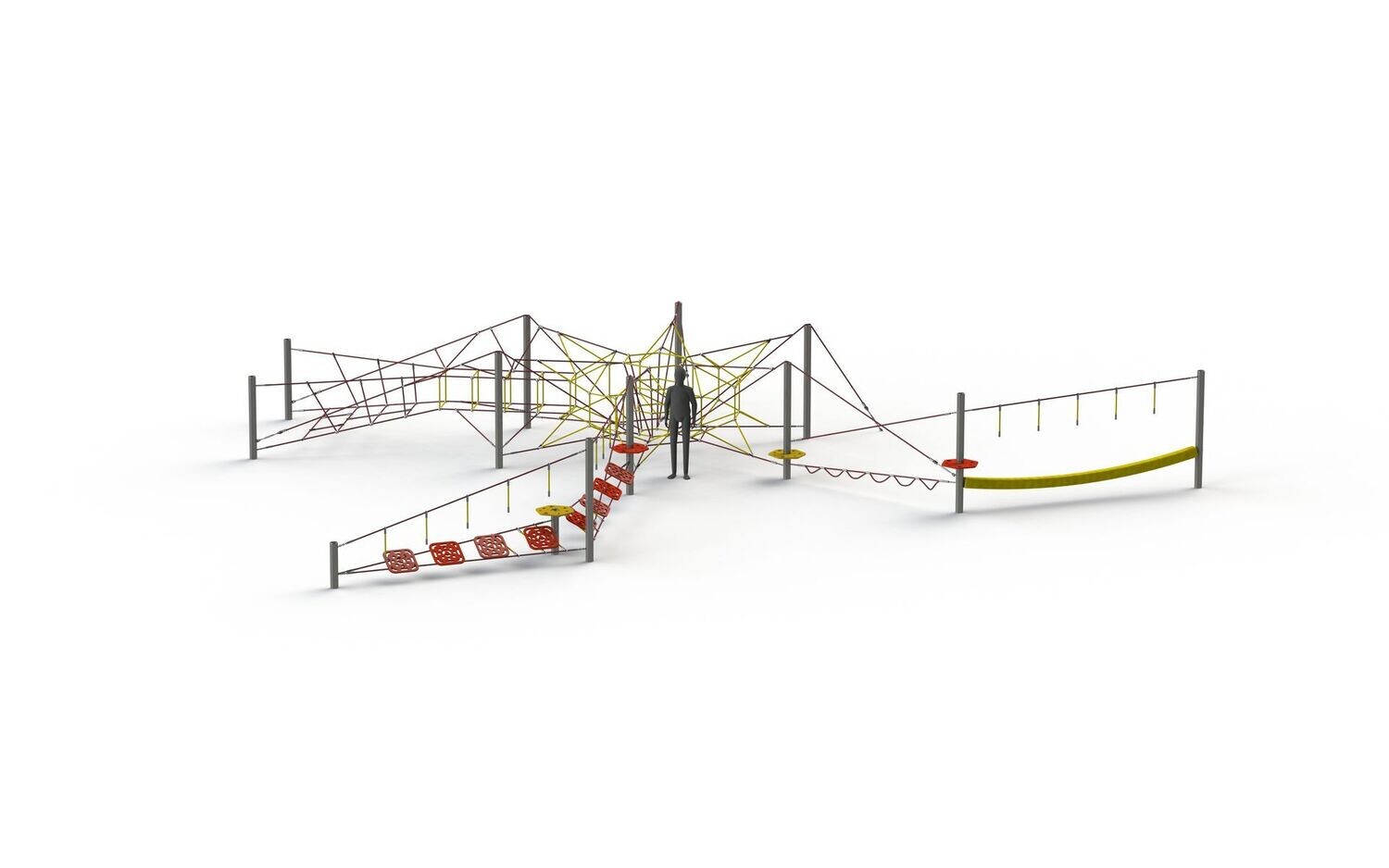 Parcours à cordes pour aire de jeux conforme EN1176 - Structure en acier inoxydable et plastiques HDPE/HPL - Référence BT16622_0