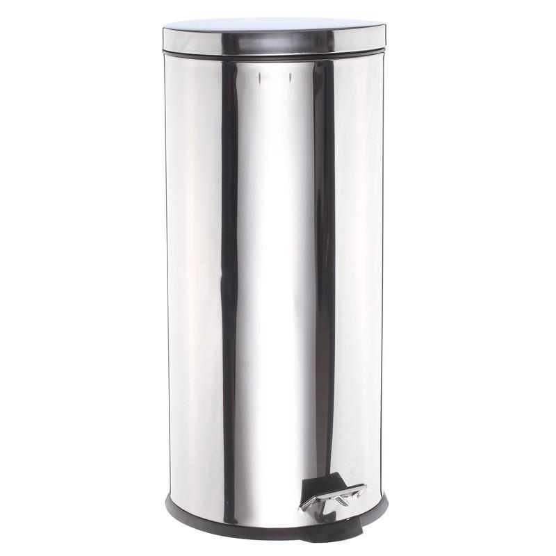 Poubelle ronde inox 30L - ouverture à pédale - Paris Prix - couleur gris_0