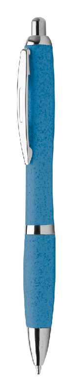 Stylo à bille écologique en plastique et paille de blé - attributs chromes - encre bleue_0