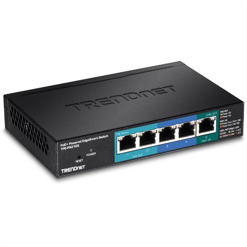 TRENDnet TPE-P521ES Switch EdgeSmart alimenté PoE+ Gigabit à 5 ports avec passthrough PoE_0
