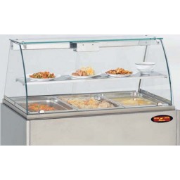 Vitrine chauffante / bain marie panoramique BMV 3 G - 3 x GN 1/1 en acier inox 18/10 avec vitre bombée et système breveté_0