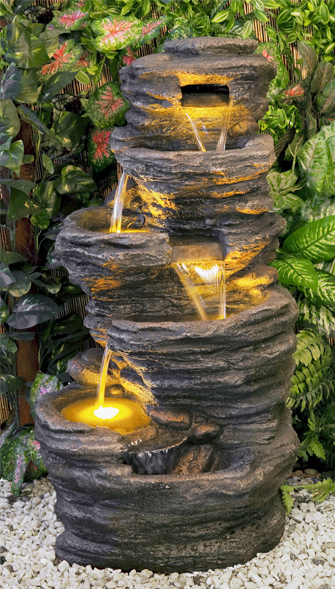Wf3927 - fontaine d'extérieur 5 cascades rochers - éclairage led - h100 x l56 x p44 cm_0
