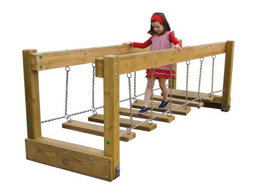 Circuit d'équilibre enfant - Escalier oscillant en bois traité et acier inoxydable - 2,83 x 0,9 x 0,99 m_0