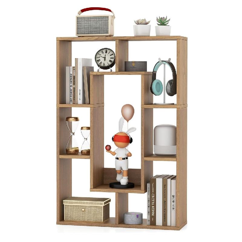 COSTWAY Bibliothèque 60x20x90 cm, 7 compartiments ouverts, anti‑basculement, étagère modulaire, couleur naturelle pour salon et bureau - marron B_0