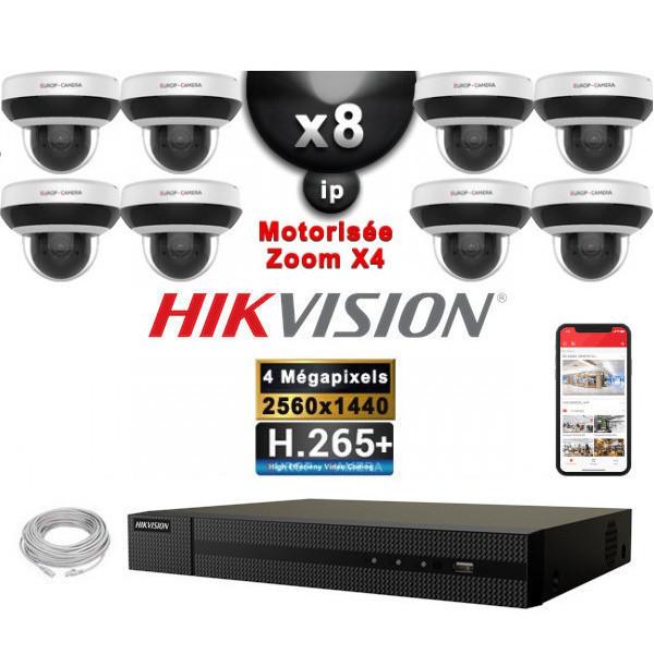 Ec-ip8d4ptz-  kit vidéo surveillance pro ip hikvision : 8x caméras poe dômes motorisée ir 20m 4 mp + enregistreur nvr 8 canaux h265+ 3000go_0
