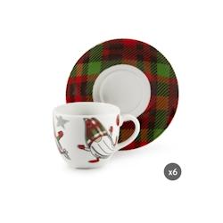 Excelsa lot de 6 tasses à café avec des soucoupes Tartan Gnome porcelaine 9 cl multicolore - multicolore porcelaine 65507_0