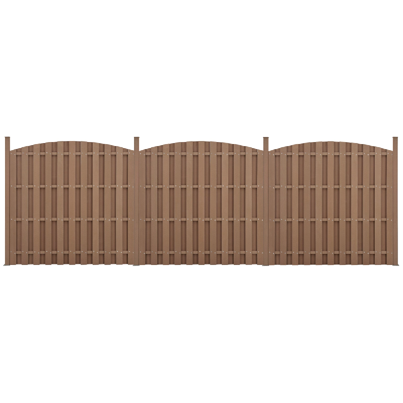 Helloshop26 - Lot de 3 pièces de clôture barrière brise vue brise vent bois composite WPC demi-cercle arrondi 185 x 562 cm brun 03_0006594 - 300182_0