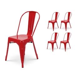 Kosmi Lot de 4 chaises style industriel en métal rouge - Finition brillant - 3760301692379_0