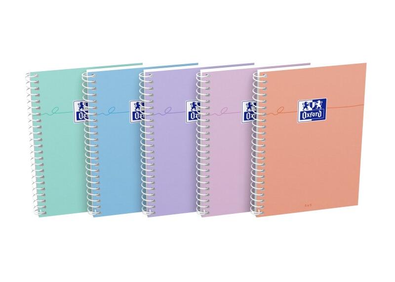 Oxford Lot de 10 Carnet Smart rel. Spirale A6, 100p./50 feuilles 90g/m², quadrillé 5x5, coloris pastels assortis (5) - 3020120231426_0