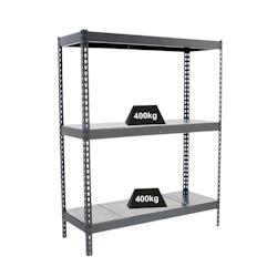 PROREGAL Étagère pour charges lourdes MID METAL YETI THREE | HxLxP 150x120x75cm | Charge du compartiment 400kg | Gris - gris métal PR_RS144-12_0