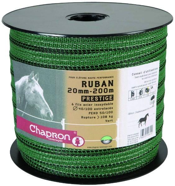 RUBAN PRESTIGE 20MM 6 FILS INOX VERT 200M