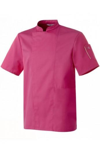 Veste de cuisine NERO rose fuchsia - manches courtes - boutons pressions cachés - Robur_0