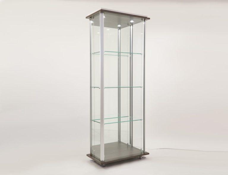Hanoï - Vitrine d'exposition haute avec montants en aluminium, éclairage LED et tablettes en verre_0