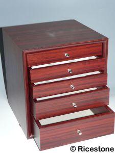 1B) COFFRET LUXE EN BOIS POUR BIJOUTERIE, 5 TIROIRS.