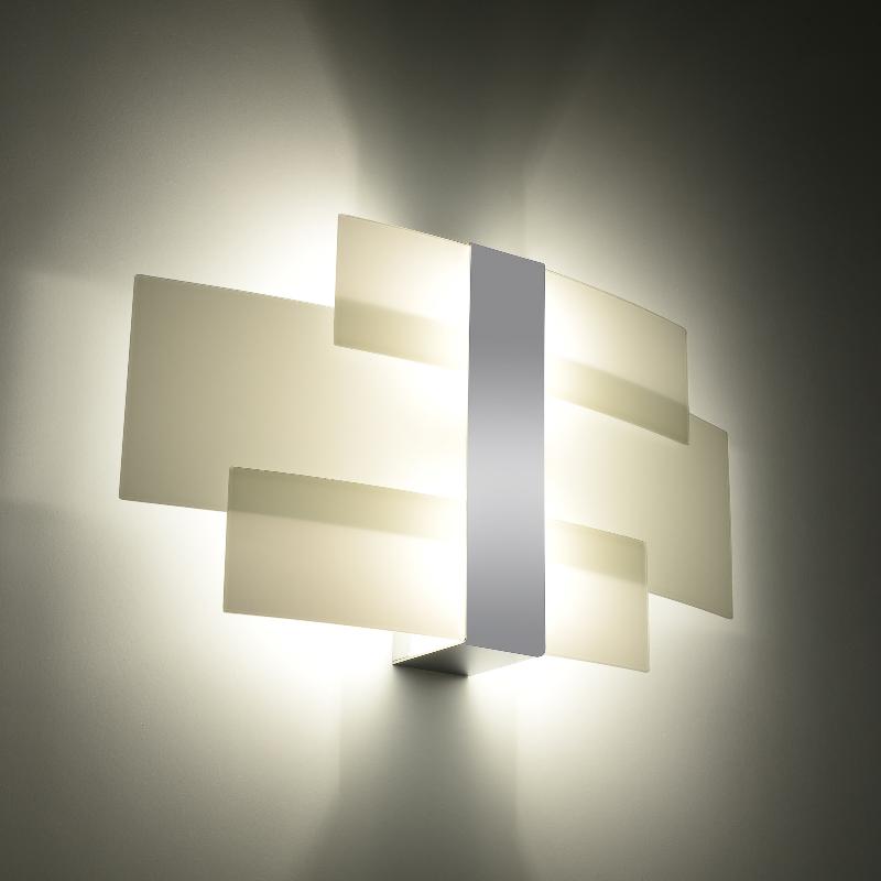 SOLLUX LIGHTING APPLIQUE MURALE SHIFTED, TROIS SECTIONS EN VERRE, CHROMÉ
