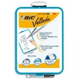 BIC MINI TABLEAU DOUBLE FACE EFFACABLE À SEC UNIE+QUADRILLÉ SEYÈS AVEC FEUTRE+EFFACETTE 33X24CM VELLEDA