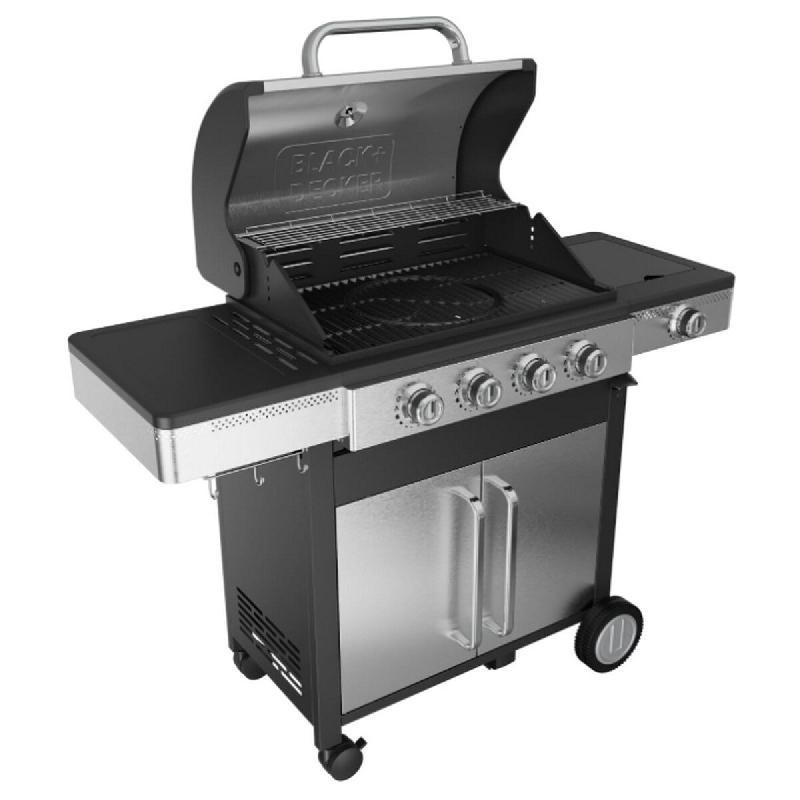 BLACK+DECKER Barbecue à Gaz 4 Feux 14.4kw + 1 Brûleur Latéral 2,1 Kw Noir/gris BXOG16550F - noir 8432406330078_0