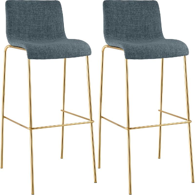 CLP Lot de 2 Tabourets de bar Hover en tissu piètement quatre pieds doré Tissu HBT: 100x43x48 cm Bleu - bleu textile 328331_0