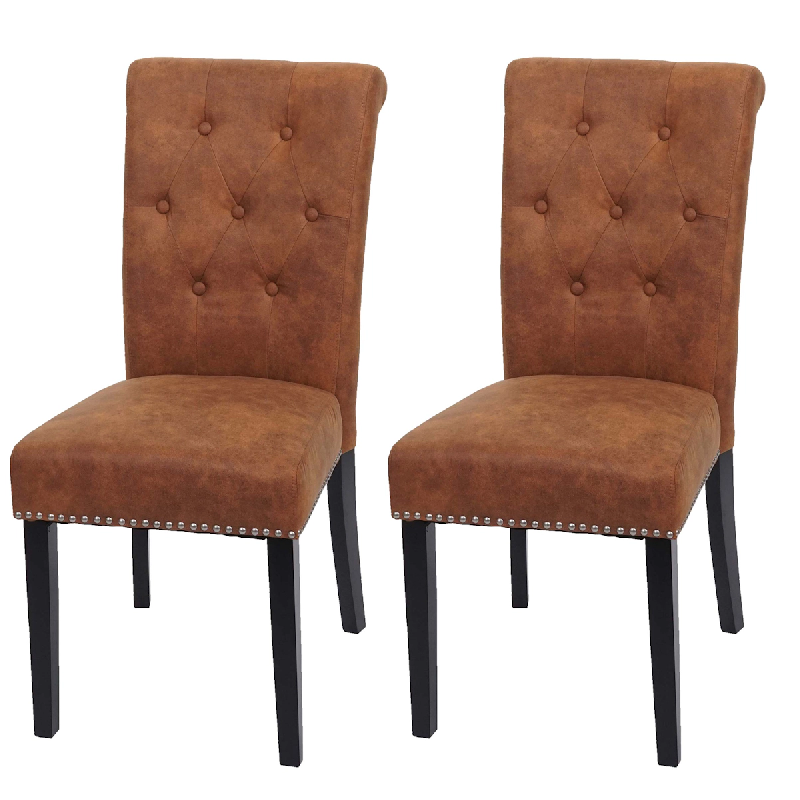 Décoshop26 - Lot de 2 chaises de salle à manger avec boutons décoratifs en tissu imitation suède pieds foncés 04_0007314 - 3000262054244_0