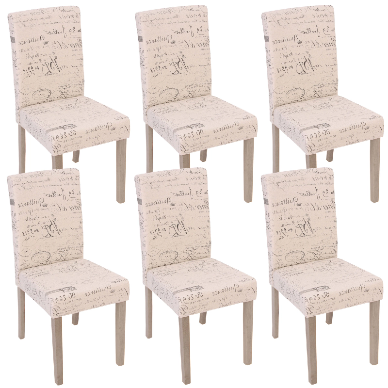 Décoshop26 - Lot de 6 chaises de salle à manger cuisine en tissu crème motif lettrage des pieds en bois clair 04_0000893 - 3000079332696_0