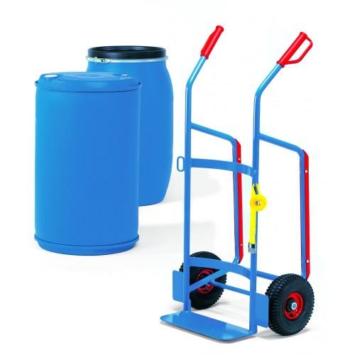 Diables pour tonneaux en plastique - charge 250 kg - contenance 120 à 220 L - roues à bandage caoutchouc ou gonflables_0