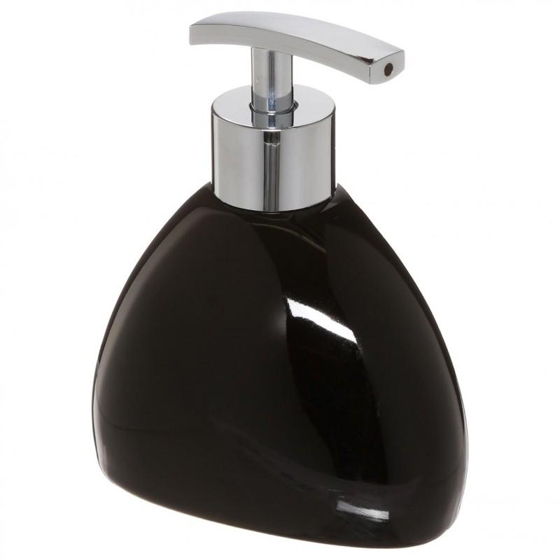 Distributeur de savon galet noir 14cm - Paris Prix - en céramique robuste et facile d'entretien_0