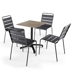 Oviala Business Ensemble table de jardin stratifié marbre beige et 4 chaises gris - Oviala - gris métal 110159_0
