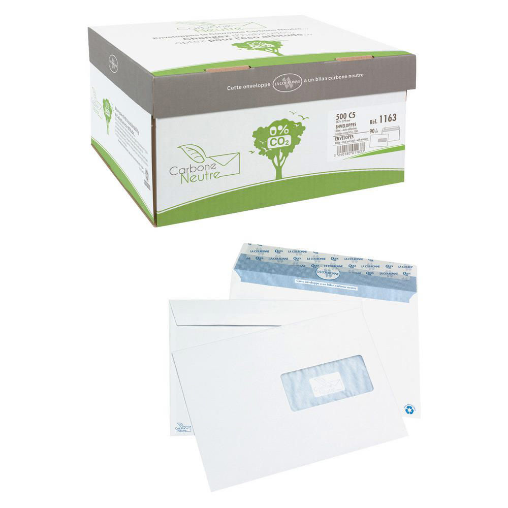 ENVELOPPE VELIN LA COURONNE - FORMAT C5 - 229 X 162 MM - AVEC FENETRE - 90 G/M² FERMETURE AUTOCOLLANTE AVEC BANDE PROTECTRICE - BLANC - PAQUET 500 UNITES