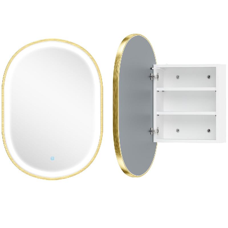 Helloshop26 - Armoire murale miroir ovale salle de bain 50 x 14,5 x 70 cm anti-buée éclairage réglable moderne en verre trempé or 21_0002138 - alu_0