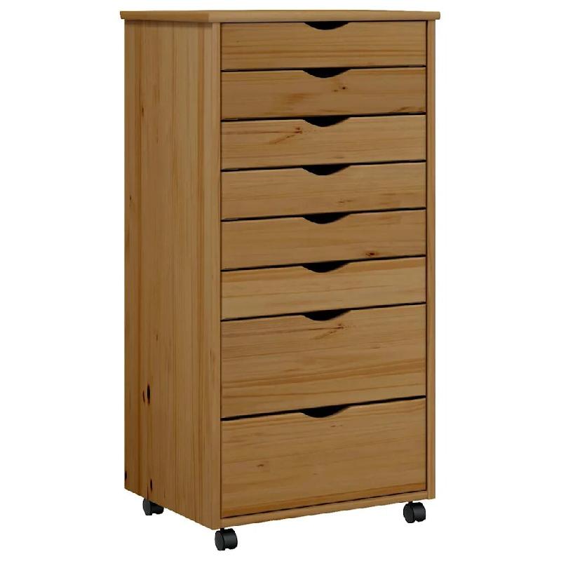 Helloshop26 - Armoire roulante avec tiroirs 53 x 39 x 103 cm design rustique conviviale bureau en bois de pin marron miel 02_0047165 - marron Bois mas_0