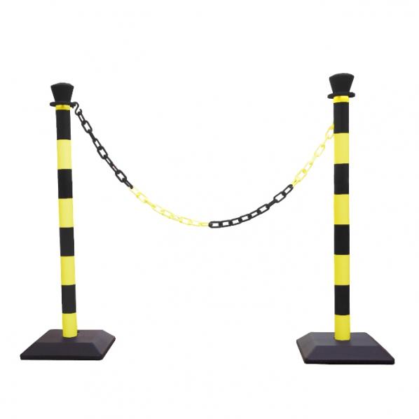 Kit poteaux PVC avec chaîne Noir/Jaune - 2 versions et 2 coloris - Pour délimitation de zones de travaux - Marque Rolléco_0