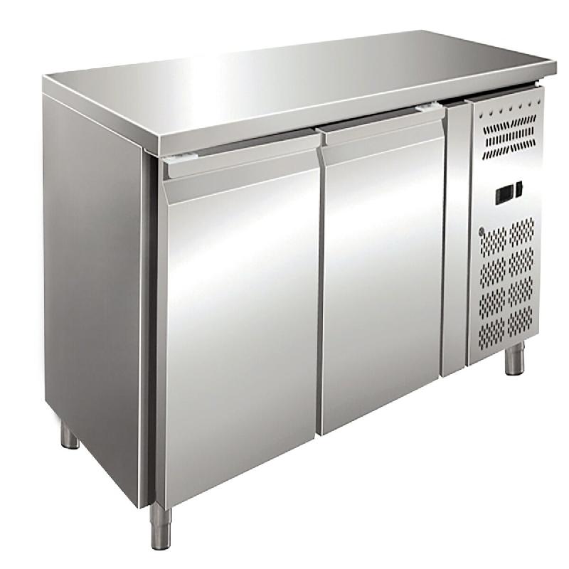 KLIMAITALIA table réfrigérée inox 2 portes ventilées. Thermomètre numérique. Temp. -2°C/+8°C. Dim. (LxA33 x A) 136x60x86 cm. Modèle SNACK2100TN - 1458_0