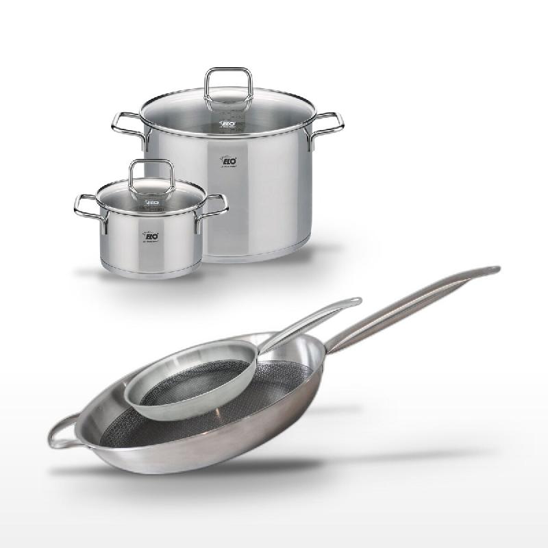 Lot de 2 Poêles 32cm & 24cm et 2 Faitouts 26cm & 20cm Elo Relief Solution - gris 3176239959369_0