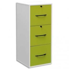 MT DISCOUNT CLASSEUR MÉLAMINÉ 3 TIROIRS POUR DOSSIER SUSPENDU BLANC, FAÇADE TIROIR VERT 42 X 101 X 44 CM