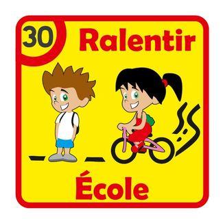 Panneau ralentir école jaune citron_0
