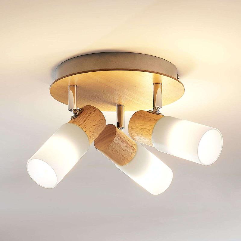 LINDBY SPOT EN BOIS LED CHRISTOPH, À 3 LAMPES, ROND