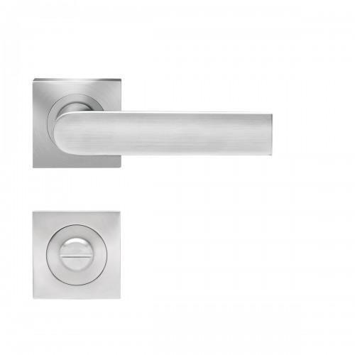 POIGNÉES DE PORTE SUR ROSACES CARRÉES SÉRIE ER 51Q LONDON -INOX SATINÉ -CONDAMNATION KARCHER DESIGN