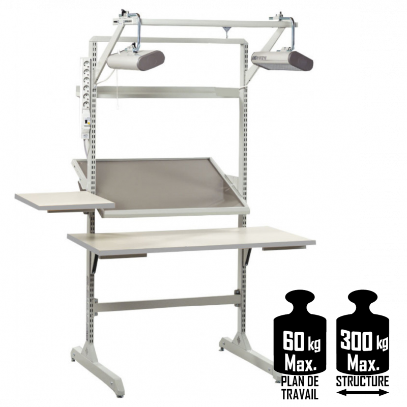 Poste de travail ergonomique réglable en hauteur par crantage - Hauteur 1500 ou 1800 mm - Largeur jusqu'à 2000 mm_0