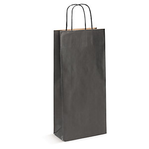 SAC KRAFT NOIR AVEC POIGNÉES TORSADÉES POUR 2 BOUTEILLES 18 X 39 X 8 CM