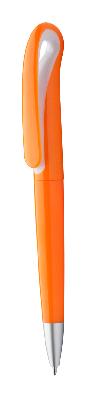 Stylo à bille Trendy - plastique poli de couleur orange - embout argenté - encre bleue_0