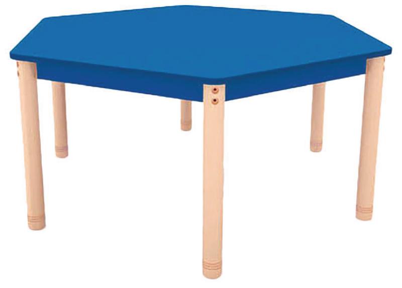 TABLE CLASSIK HEXAGONALE RÉGLABLE T0 À T3 - BLEU/HÊTRE - MANUTAN COLLECTIVITÉS