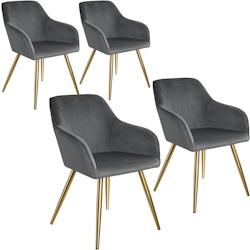 Tectake 4 Chaises MARILYN Effet Velours Style Scandinave - gris foncé/or -404011 - gris plastique 404011_0