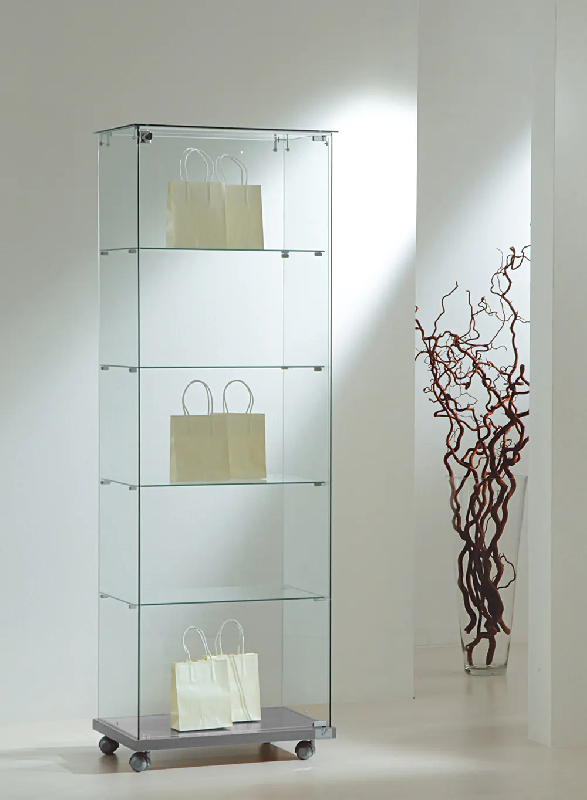 Vitrine standard en verre trempé 6/18VA - 180 cm de hauteur - 4 tablettes amovibles - Gris_0